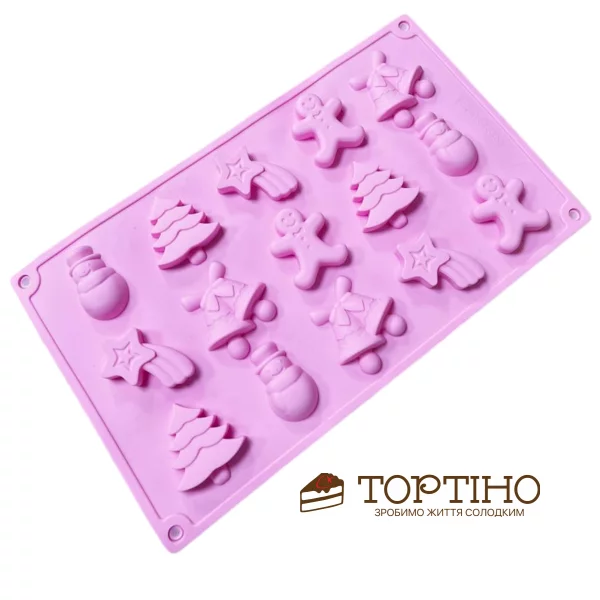 Силіконова форма для шоколаду Новорічна Асорті, 15 шт   Силіконова форма для шоколаду Новорічна Асорті, 15 шт