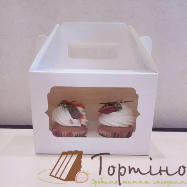 Коробка на 2 кекси з ручками біла