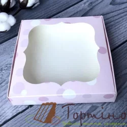 Коробка для пряника Ніжність(біло-рожевий горох), 15*15*3 см